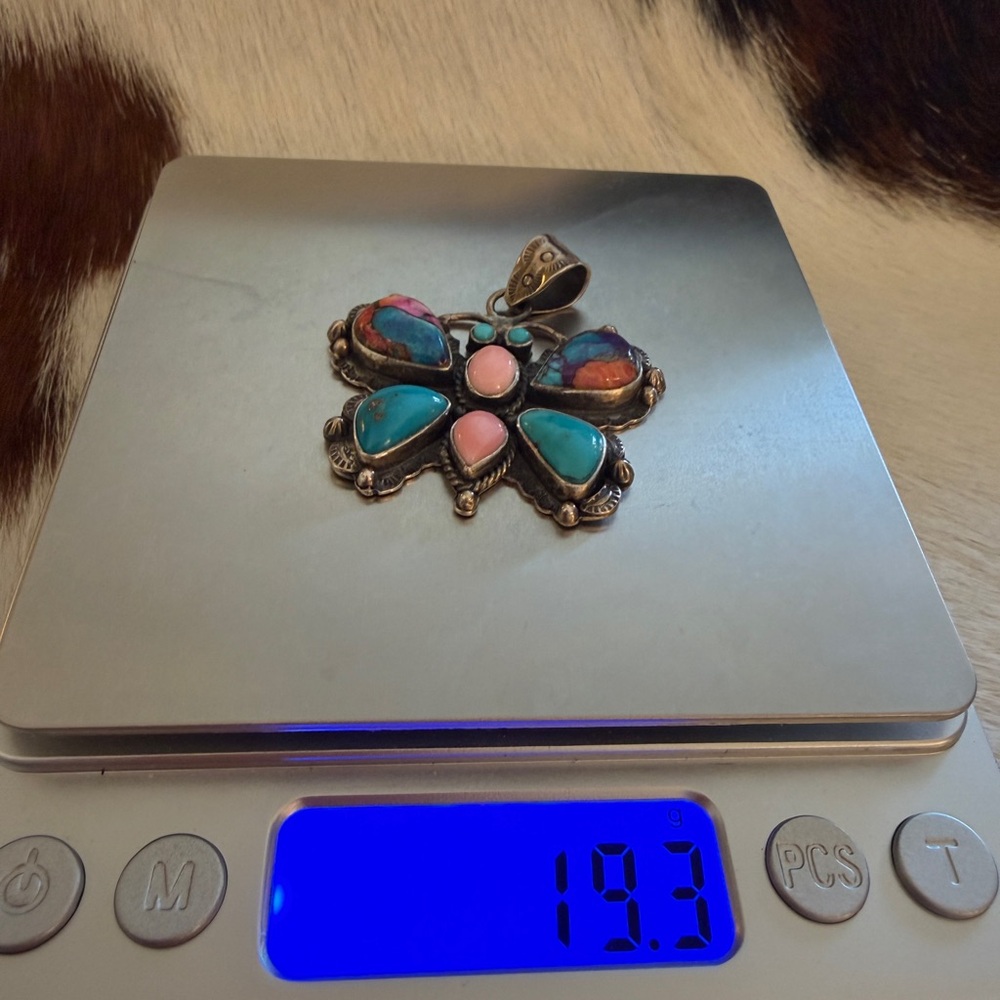 ❤️ Huge Butterfly Navajo Style 925 Pendant Dahlia Conch Kingman Turquoise 19.3G - Picture 8 of 11